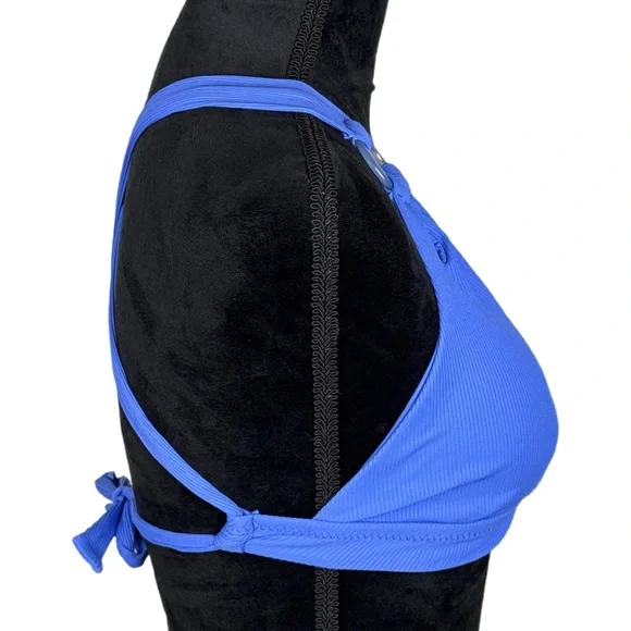 BECCA Bright Periwinkle Blue Ribbed Bikini Crisscross Back Bikini Top NWT Size M - Picture 5 of 12
